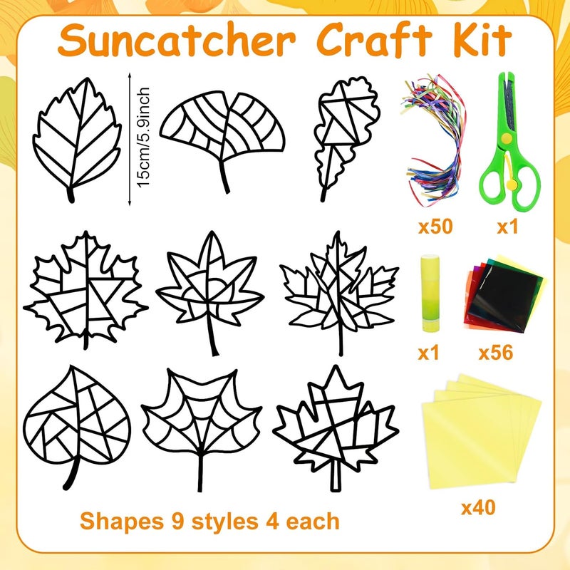 EggSun 36 Sets Fall Thanksgiving Maple Leaf Suncatchers Craft Kit for Kids Ornaments Stained Glass Window Arts and Crafts Kit for Classroom Holiday Projects Home Party Favors Decorations Ages 4 8 12 - Image 2